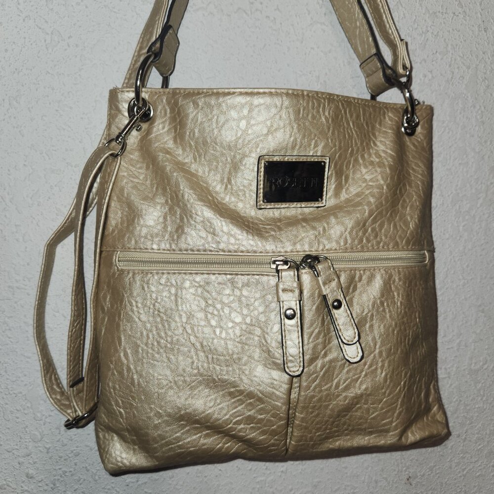 Rosetti stylish crossbody bag/purse, Gold w/ gold hardware.